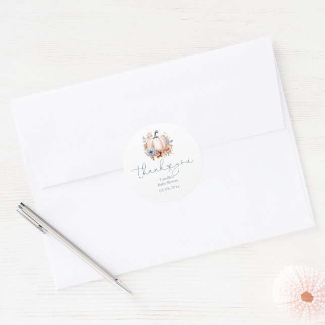 Fall Little  Pumpkin Boy Baby Shower Thank You  Classic Round Sticker (Envelope)
