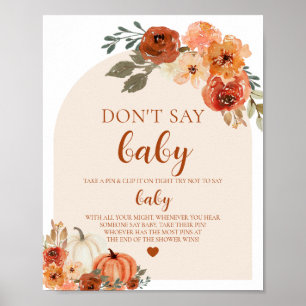 Fall Little Pumpkin Don't Say Baby Baby Shower Poster