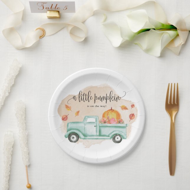 Fall Little Pumpkin Farm Truck Baby Shower Dessert Paper Plates (Wedding)