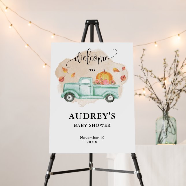Fall Little Pumpkin Farm Truck Baby Shower Welcome Foam Board (In Situ (Stand))