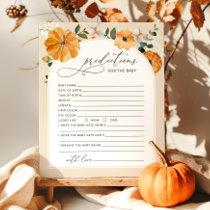 Fall Little pumpkin floral baby predictions card