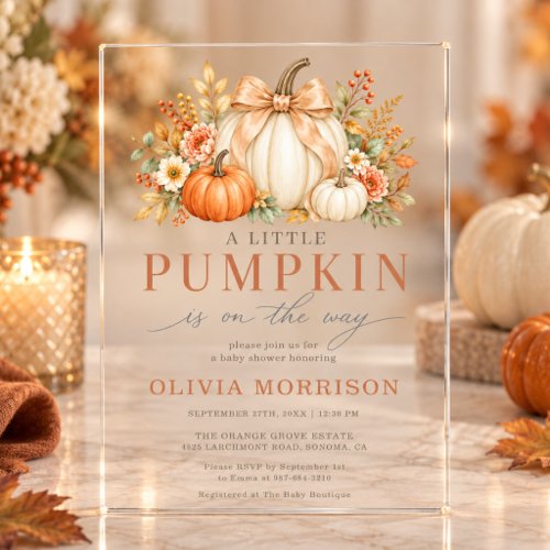 Fall Little Pumpkin Orange baby shower invitation