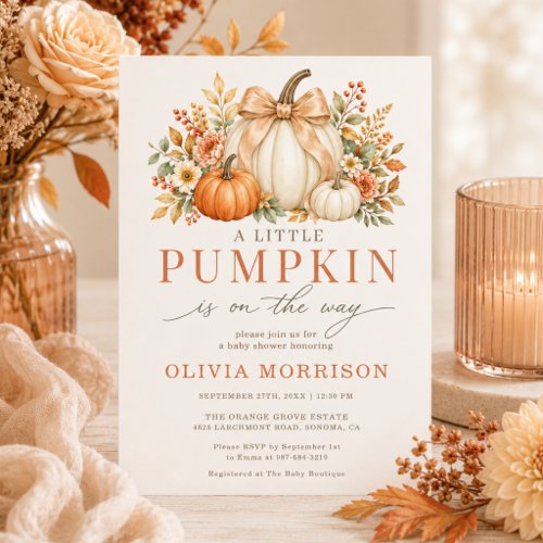 Fall Little Pumpkin Terracotta baby shower invitation