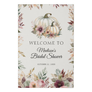 Fall Little Pumpkin Floral Bridal Shower Welcome Faux Canvas Print
