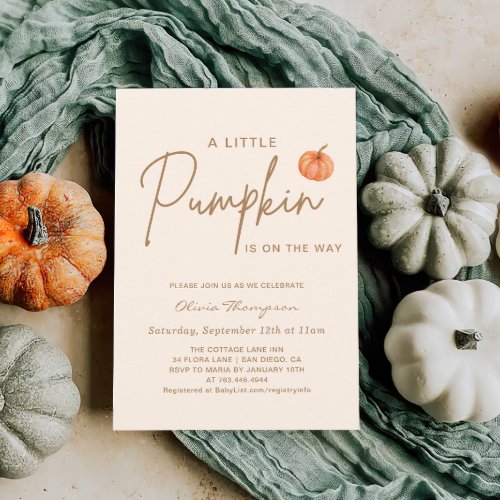 Fall Little Pumpkin Gender Neutral baby shower Invitation