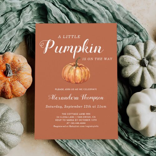 Fall Little Pumpkin Gender Neutral Baby Shower Invitation