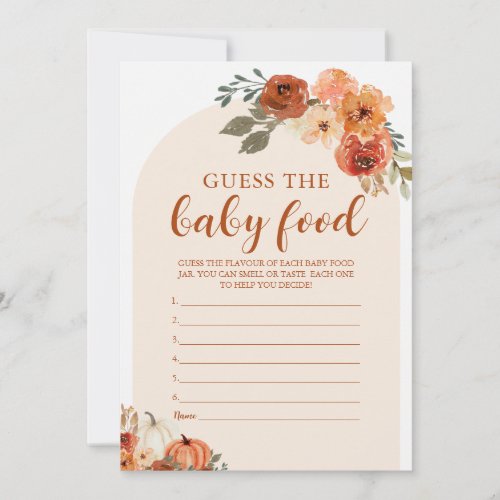 Fall Little Pumpkin Guess the Baby Food Game Card