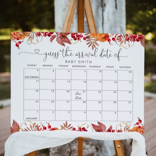 Fall Little pumpkin Guess the due Date calendar Poster