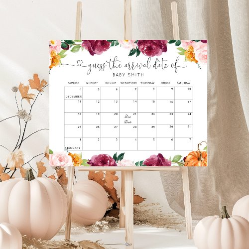 Fall Little pumpkin Guess the due Date calendar Poster