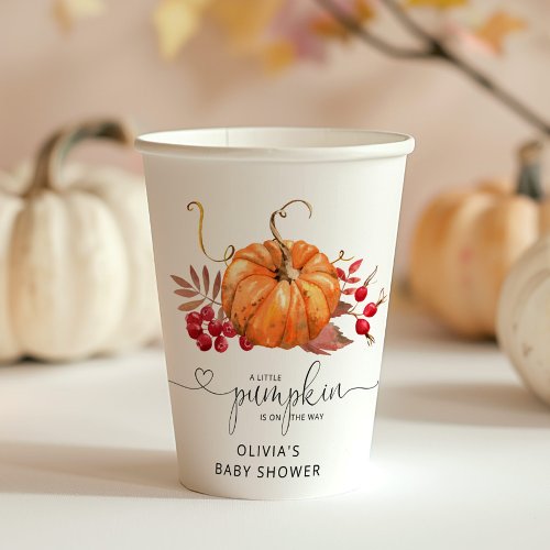 Fall little pumpkin is on the way baby shower paper cups
