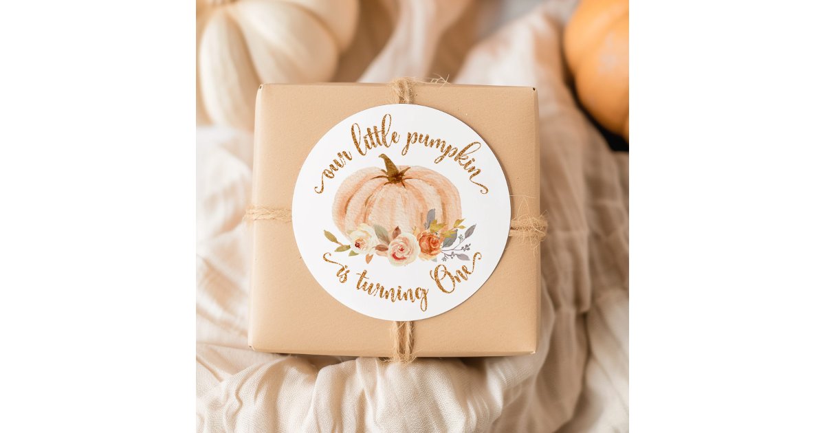 Fall little pumpkin is turning one birthday classic round sticker | Zazzle