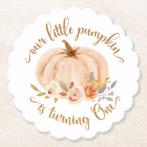 Fall little pumpkin is turning one birthday paper coaster