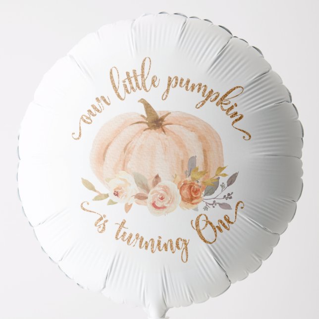 Fall little pumpkin is turning one gold birthday balloon (Front)