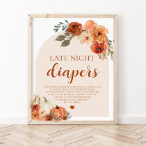 Fall Little Pumpkin Late Night Diapers Baby Shower Poster