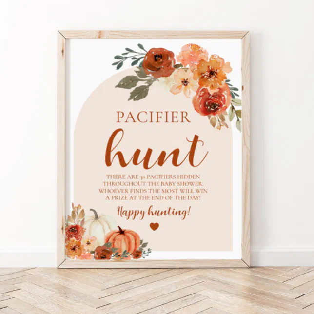 Fall Little Pumpkin Pacifier Hunt Baby Shower Game Poster | Zazzle