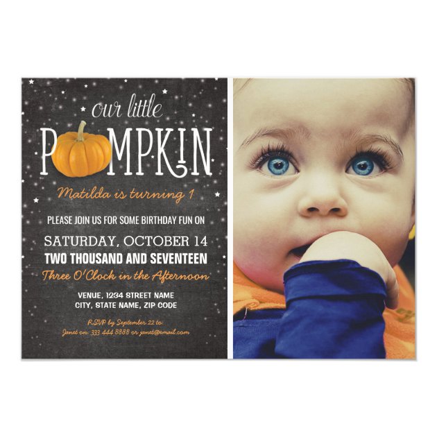 Fall Little Pumpkin Photo 1st Birthday Party Card