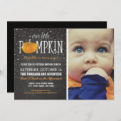 Fall Little Pumpkin Photo 1st Birthday Party Invitation (Front/Back)