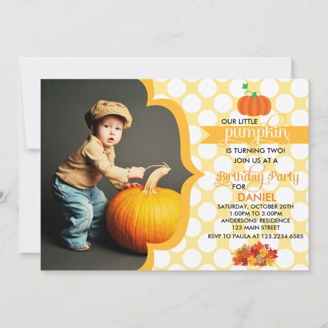 Fall Little Pumpkin Photo Birthday Party Invitation (Front)