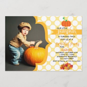 Fall Little Pumpkin Photo Birthday Party Invitation by Jujulili at Zazzle
