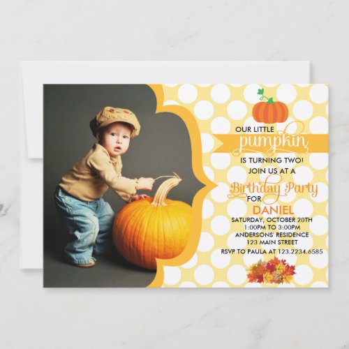Fall Little Pumpkin Photo Birthday Party Cards
