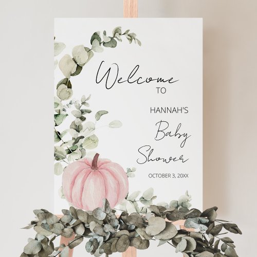 Fall Little Pumpkin Pink Baby Shower Welcome  Foam Board