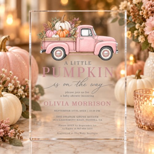 Fall Little Pumpkin Pink baby shower invitation