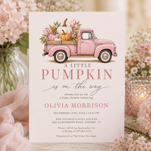 Fall Little Pumpkin Pink Truck Girl Baby Shower Invitation