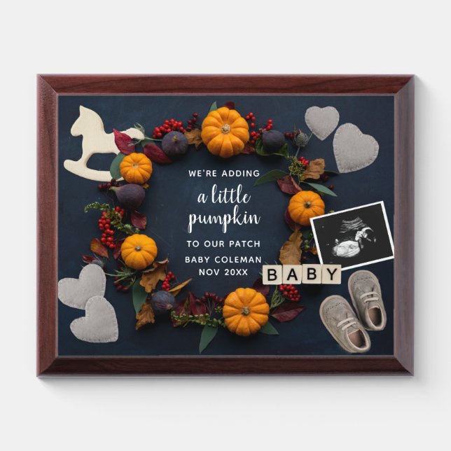 Fall Little Pumpkin Pregnancy Announcement Plaque (Horizontal)