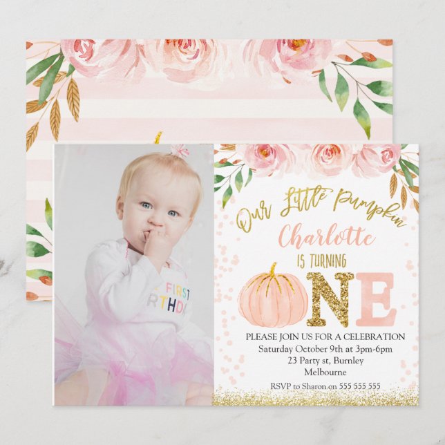 Fall Little Pumpkin Pumpkin Birthday Invitation (Front/Back)