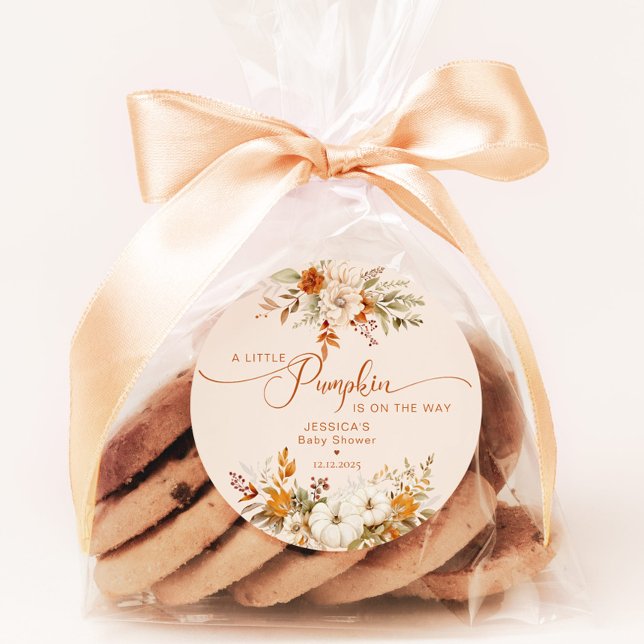 Fall little pumpkin rustic baby shower classic round sticker (Creator Uploaded)