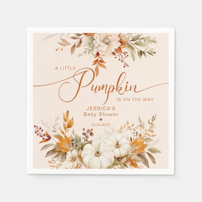 Fall little pumpkin rustic baby shower napkins (Front)