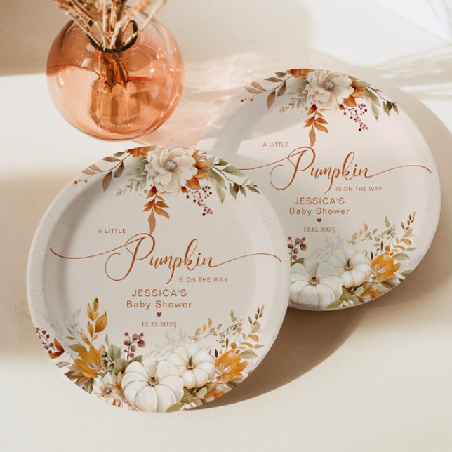 Fall little pumpkin rustic baby shower paper plates (Creator Uploaded)