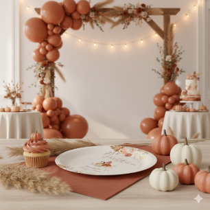 Fall Little Pumpkin Rustic Terracotta Baby Shower Paper Plates