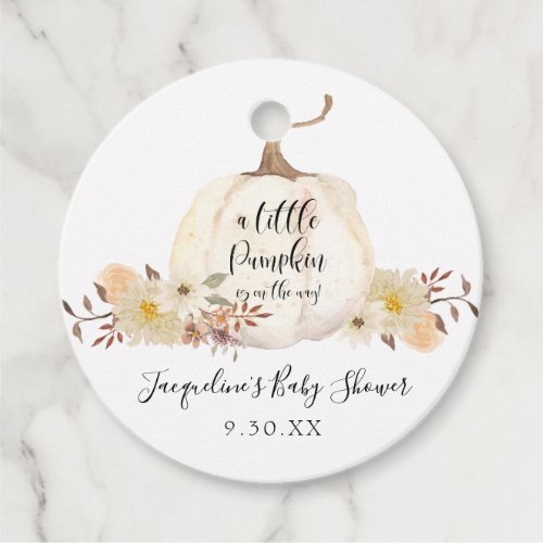 Fall Little Pumpkin Watercolor Floral Baby Shower Favor Tags