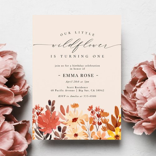 Fall Little Wildflower Flower Birthday Invitation