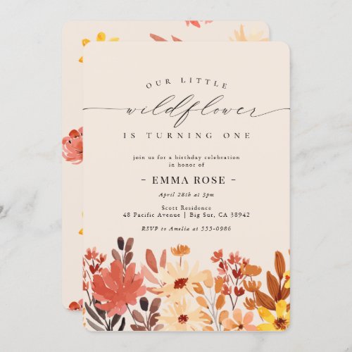 Fall Little Wildflower Flower Birthday Invitation - Fall Little Wildflower Flower Birthday Invitation - watercolor fall wildflowers perfect for sweet birthdays for any age little girl.