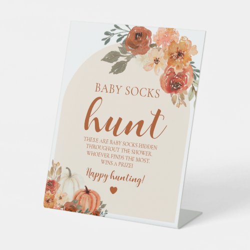 Fall LittlePumpkin Baby Sock Hunt Baby Shower Game Pedestal Sign