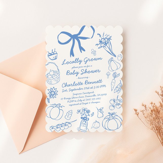 Fall Locally Grown Pumpkin Baby Shower Scalloped Invitation (Creator Uploaded)