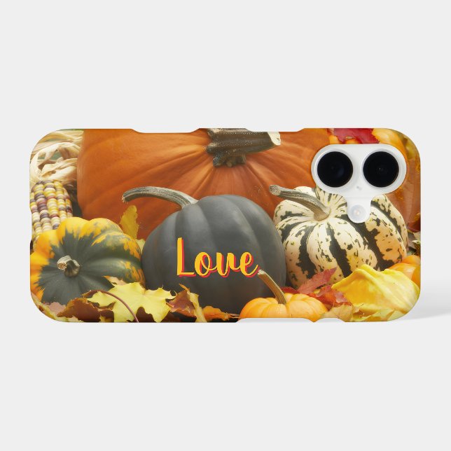 Fall Love Autumn Photo Leaves Pumpkins iPhone Case (Back Horizontal)