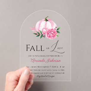 Fall Love Blush Pink Pumpkin Rustic Bridal Shower Acrylic Invitations