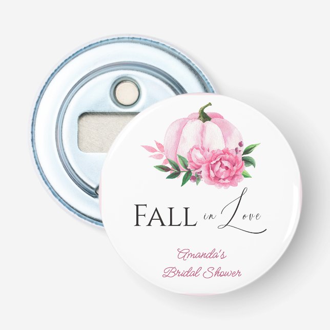 Fall Love Blush Pink Pumpkin Rustic Bridal Shower Bottle Opener (Front)
