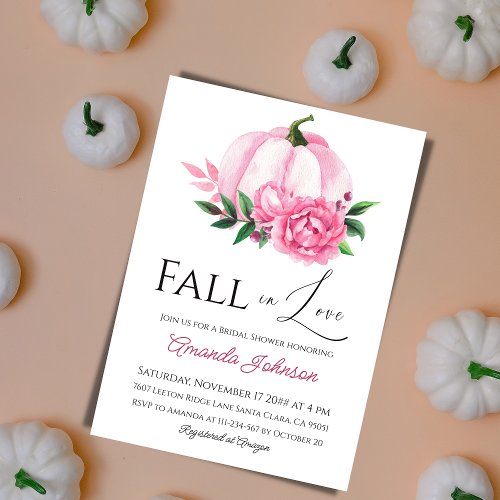 Fall Love Blush Pink Pumpkin Rustic Bridal Shower Invitation