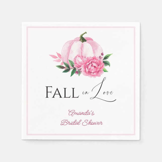 Fall Love Blush Pink Pumpkin Rustic Bridal Shower Napkins (Front)