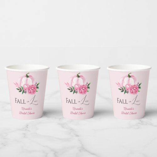 Fall Love Blush Pink Pumpkin Rustic Bridal Shower Paper Cups