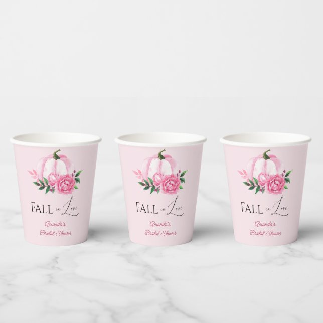 Fall Love Blush Pink Pumpkin Rustic Bridal Shower Paper Cups (Multi)