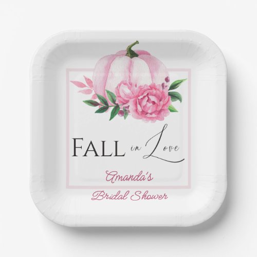 Fall Love Blush Pink Pumpkin Rustic Bridal Shower Paper Plates