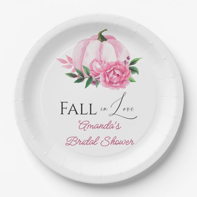 Fall Love Blush Pink Pumpkin Rustic Bridal Shower Paper Plates (Front)