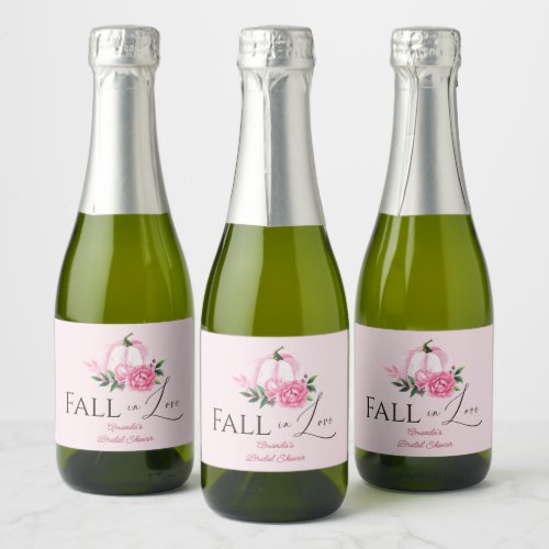 Fall Love Blush Pink Pumpkin Rustic Bridal Shower Sparkling Wine Label