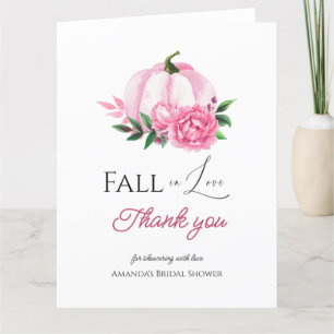 Fall Love Blush Pink Pumpkin Rustic Bridal Shower Thank You Card