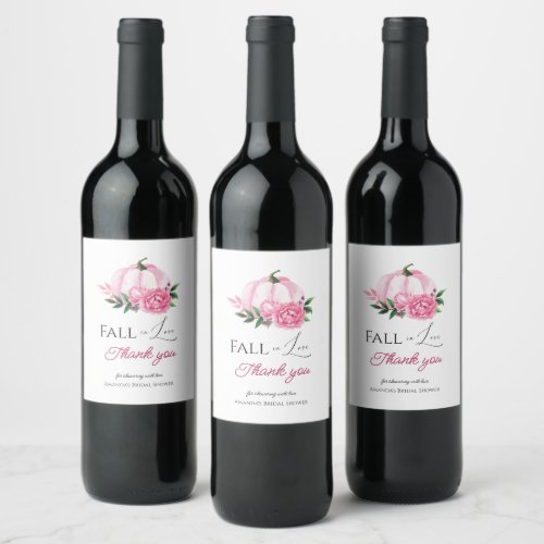 Fall Love Blush Pink Pumpkin Rustic Bridal Shower Wine Label